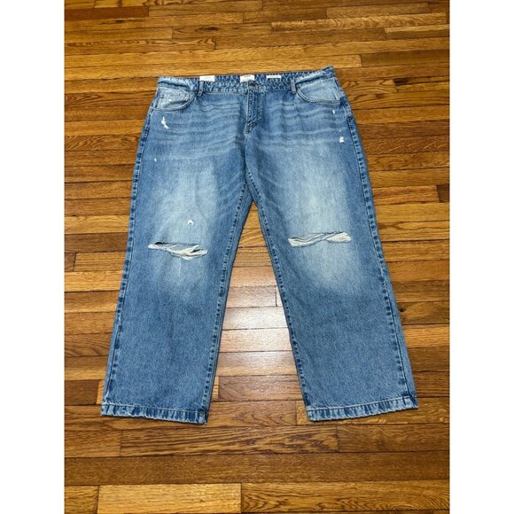 Cotton On Women's Low Rise Straight Jeans Plus Sz 45x30 Distressed Denim NWT $60 - Picture 1 of 10